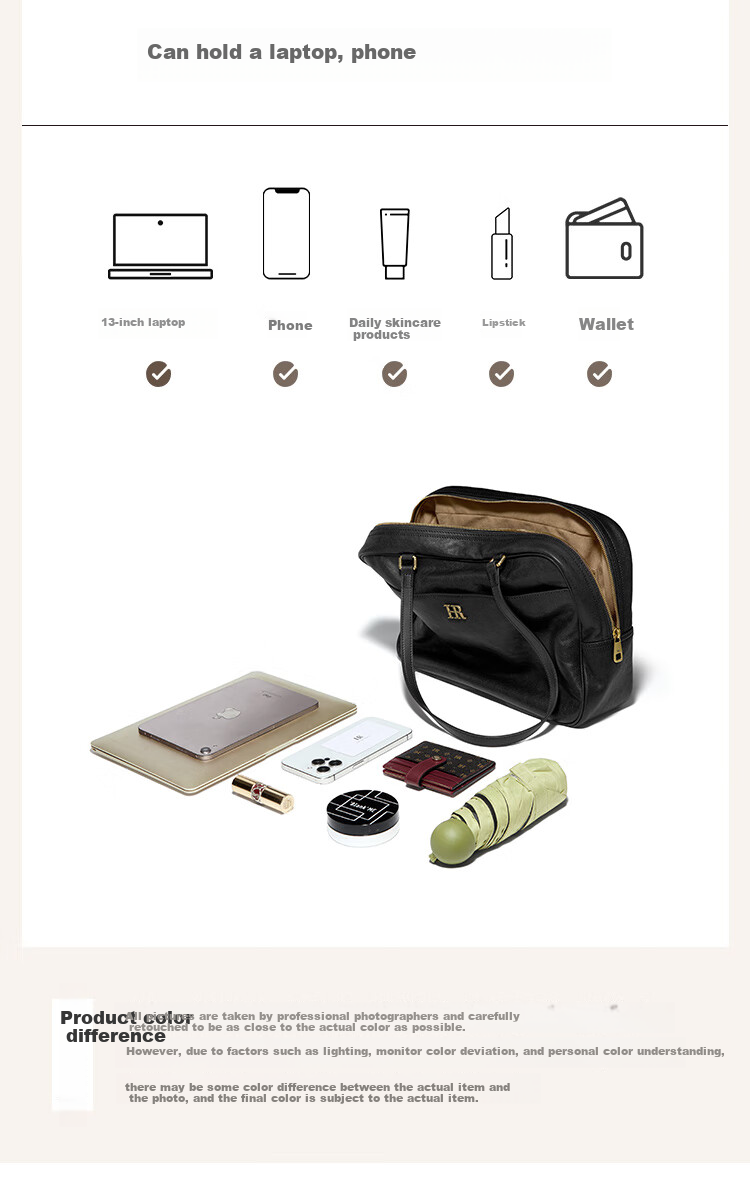 HR Handbag, Women's Bag, Vegetable Tanned Leather, Ladies' Underarm Bag, Light Luxury High-End Shoulder Commuter Bag, Women's Birthday Gift 21