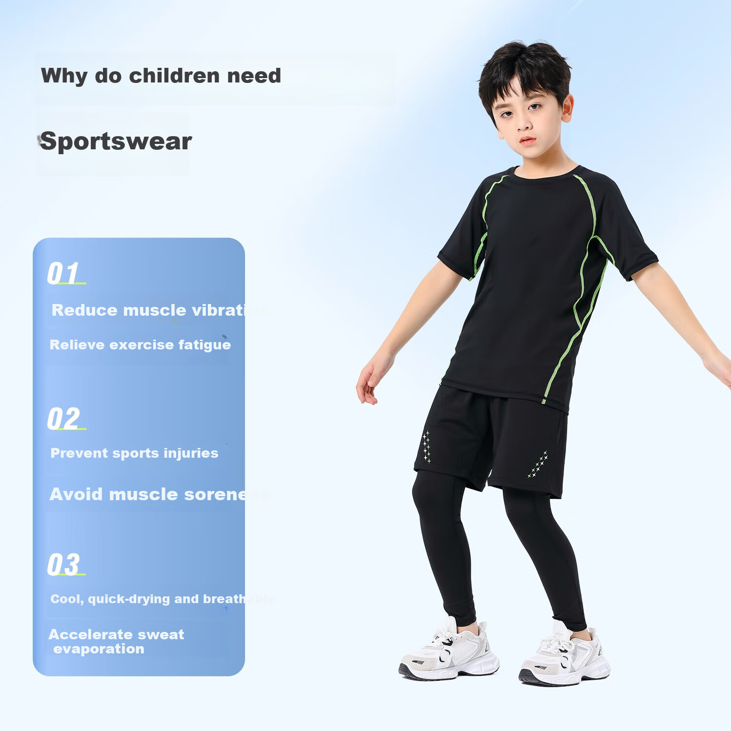 Fandimu Children's Sports Set, Boys And Girls Badminton Basketball Tight-Fitting Base Layer, Breathable High-Elasticity Morning Jogging Training Running Suit
