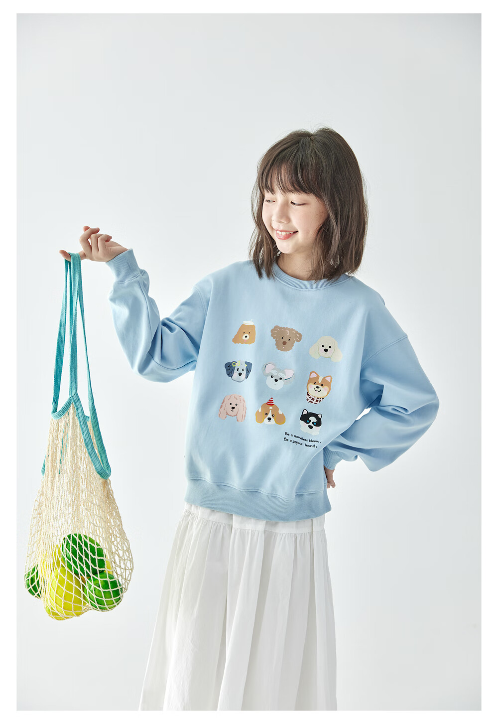 Kechu 2025 Autumn New Children's Cute Dog Fun Print Sweatshirt, Loose-Fitting Blue Top for Older Kids 2