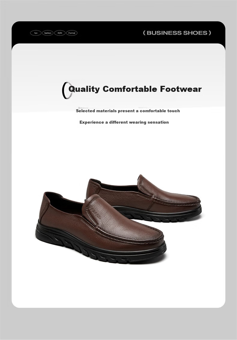 Yierkang Casual Leather Shoes for Men, Comfortable Slip-On Loafers with Perforated Design for Middle-Aged Fathers, Model 61775W, Black, Size 41 22