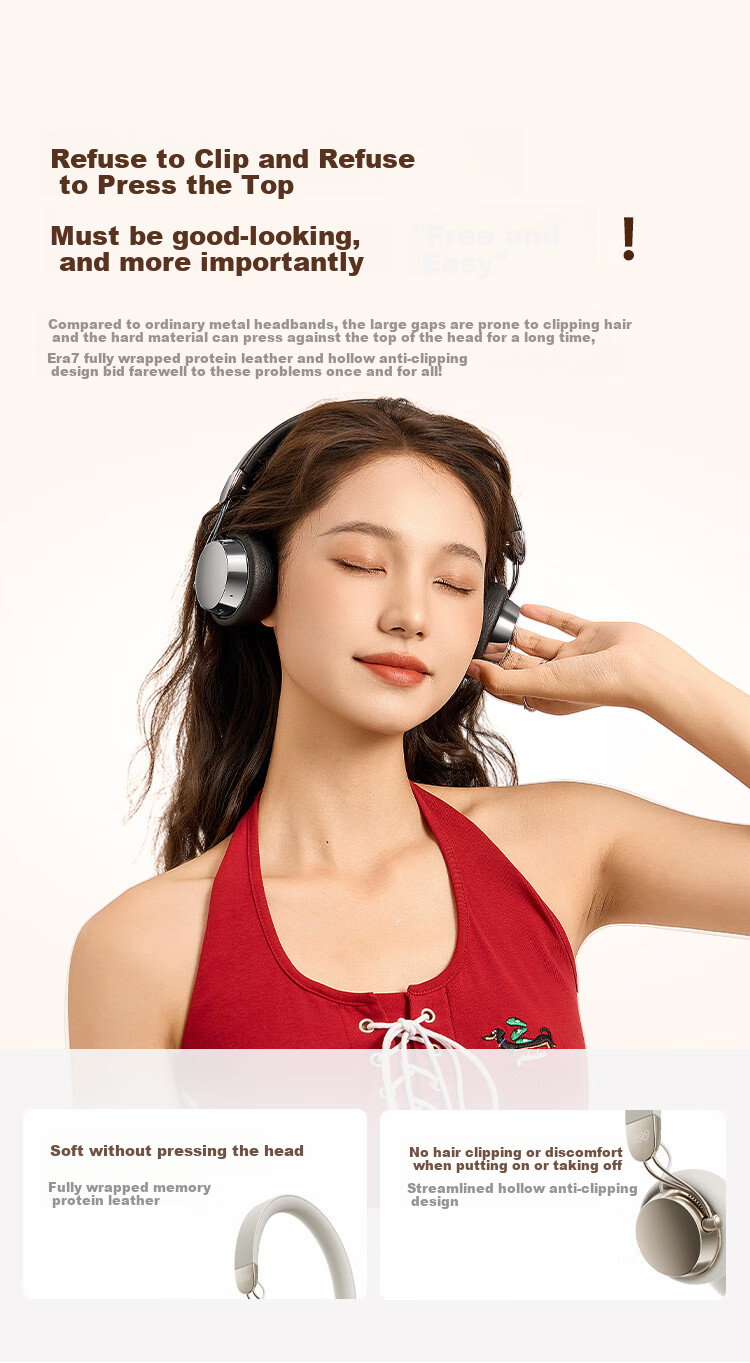 QCY Era 7 Retro Wireless Bluetooth Headphones, Celebrity-Style Fashion Digital Headwear, Milkshake White 4