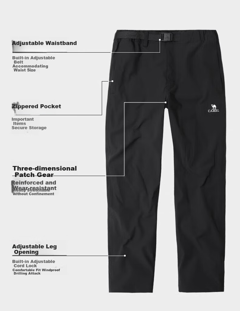 CAMEL Fleece-Lined Hiking Pants, Three-In Autumn And Winter Warm Mountaineering Ski Pants, 0045M Phantom Black, Men's M 7