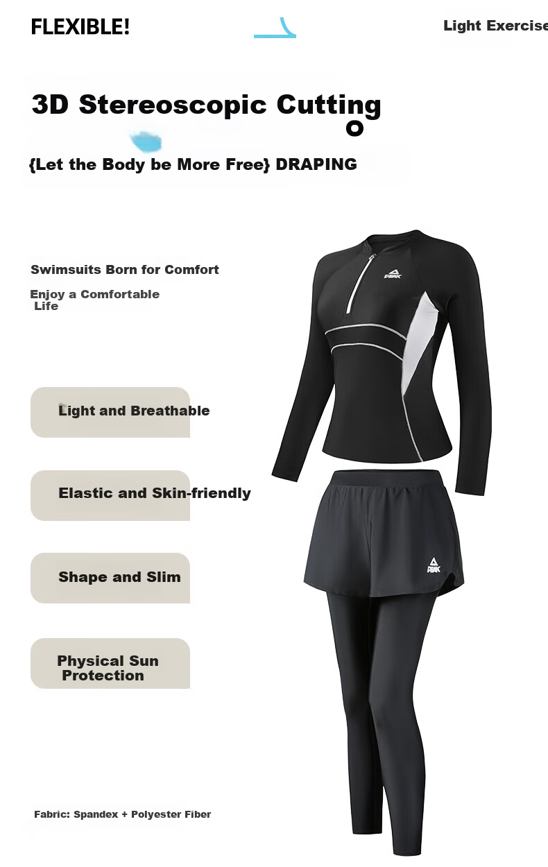 Pike Women's Two-Piece Swimsuit Set with Long Sleeves And Pants, Plus Size, Tummy Control, Slimming, Beach And Hot Spring Swimwear 3