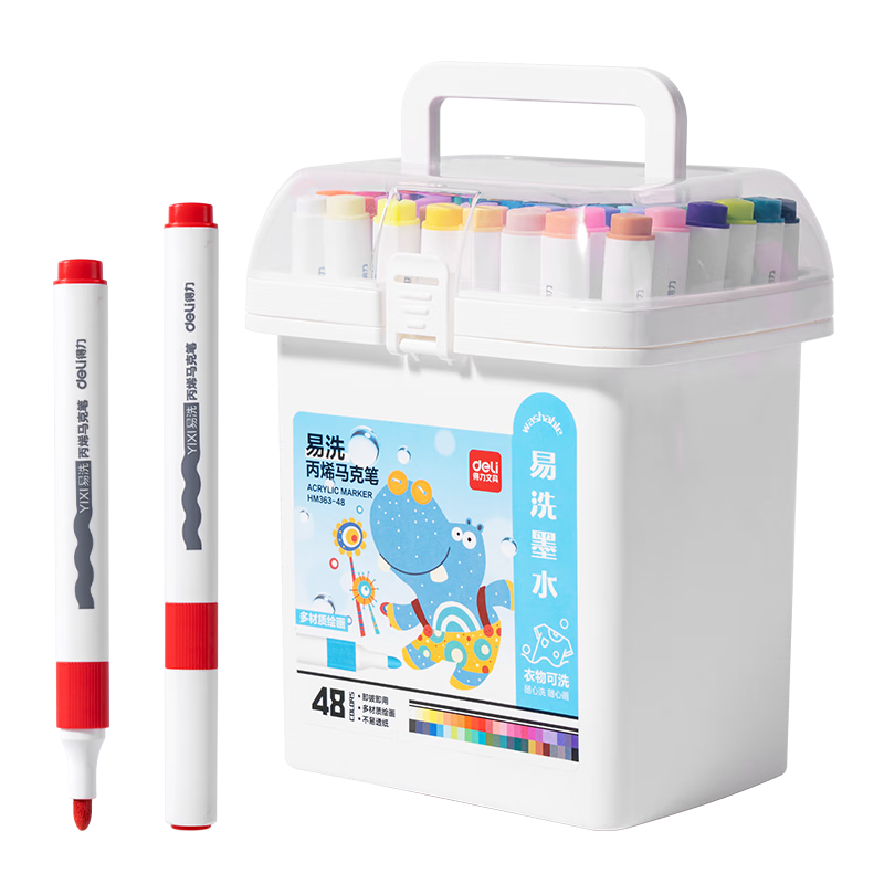 Deli [Back to School Stationery] 48 Colors Children's Easy-To Acrylic Markers, Triangular Barrel Watercolor Pens, Birthday Gift, Waterproof Hand-Drawing Highlighters, Doodle HM363-48