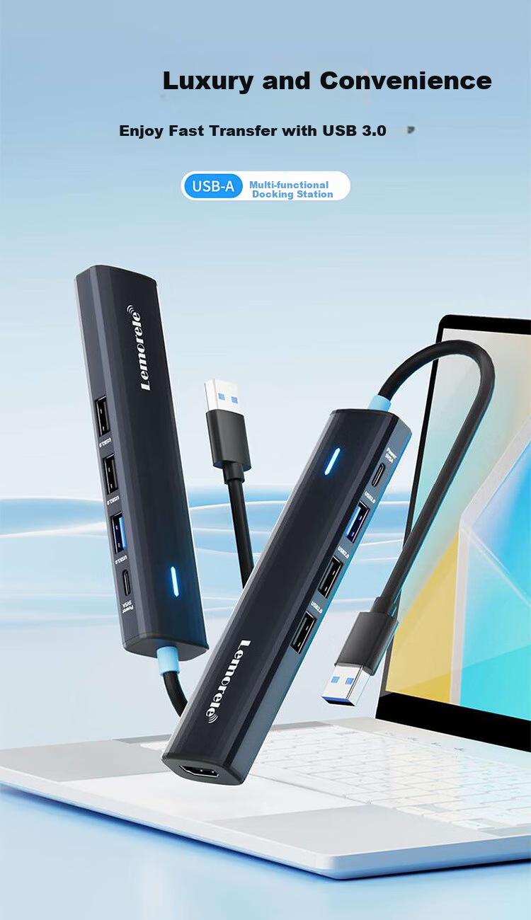 Lemorele USB to HDMI Docking Station Laptop USB Hub HDMI Cable MacBook Screen Splitter Multi USB Port TC123 Plus 8