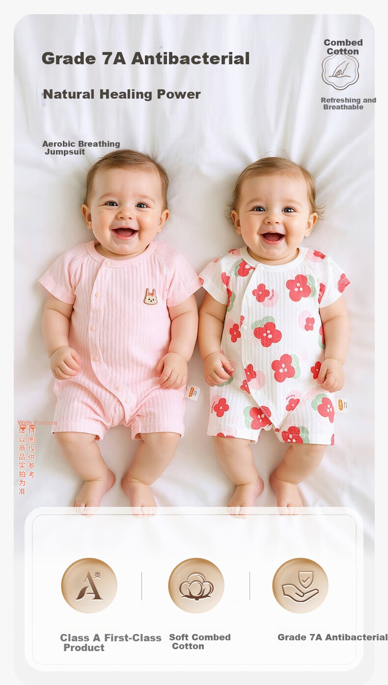 Babyprints Baby Rompers 2-Pack Cotton Summer Infant Clothes Class A Soft Thin Breathable Jumpsuit Blue 90cm 1