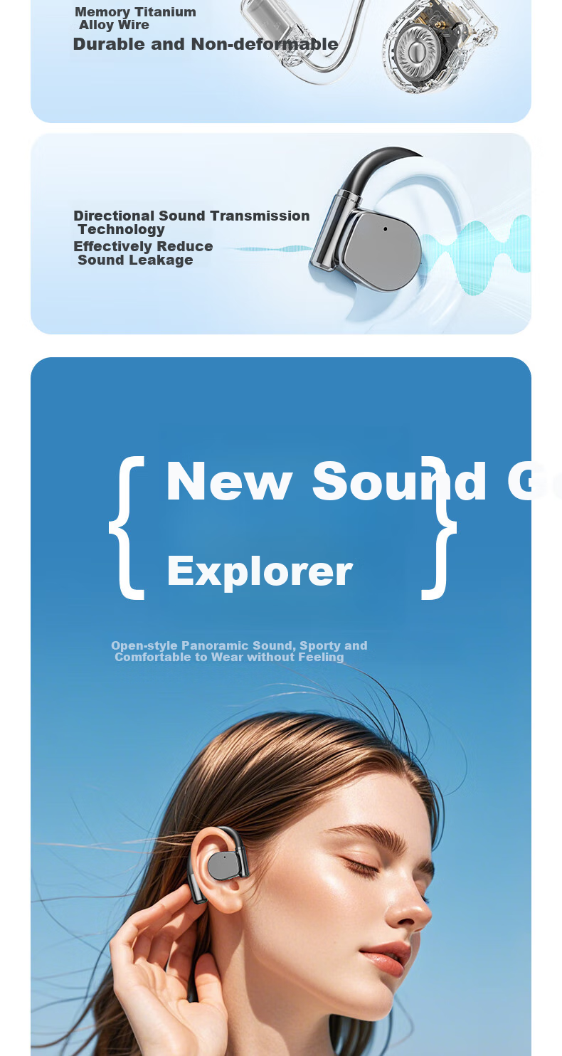 CLAISON Bluetooth Headphones, Ear-Hook Bone Conduction Concept, Non-In Open-Style Wireless Sports Running Cycling Gaming Ear-Clip Headphones, Suitable for Apple Huawei M111 - Off-White 5