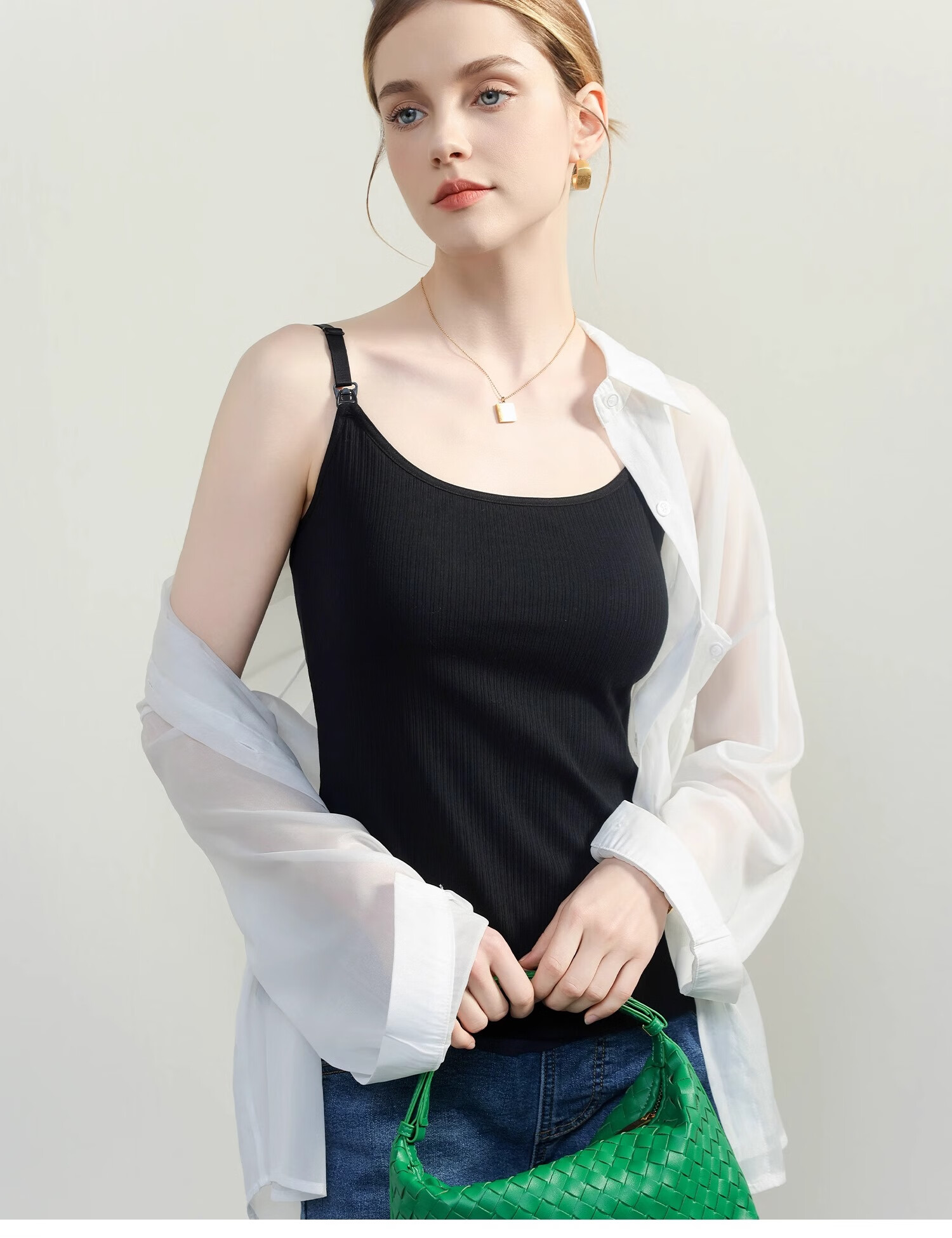 FENYE Fish Tail Nursing Camisole for Spring And Autumn Wear, Can Be Worn As Outerwear with Built-In Pads, No Bra Needed for Going Out Nursing Top, Black XL 17