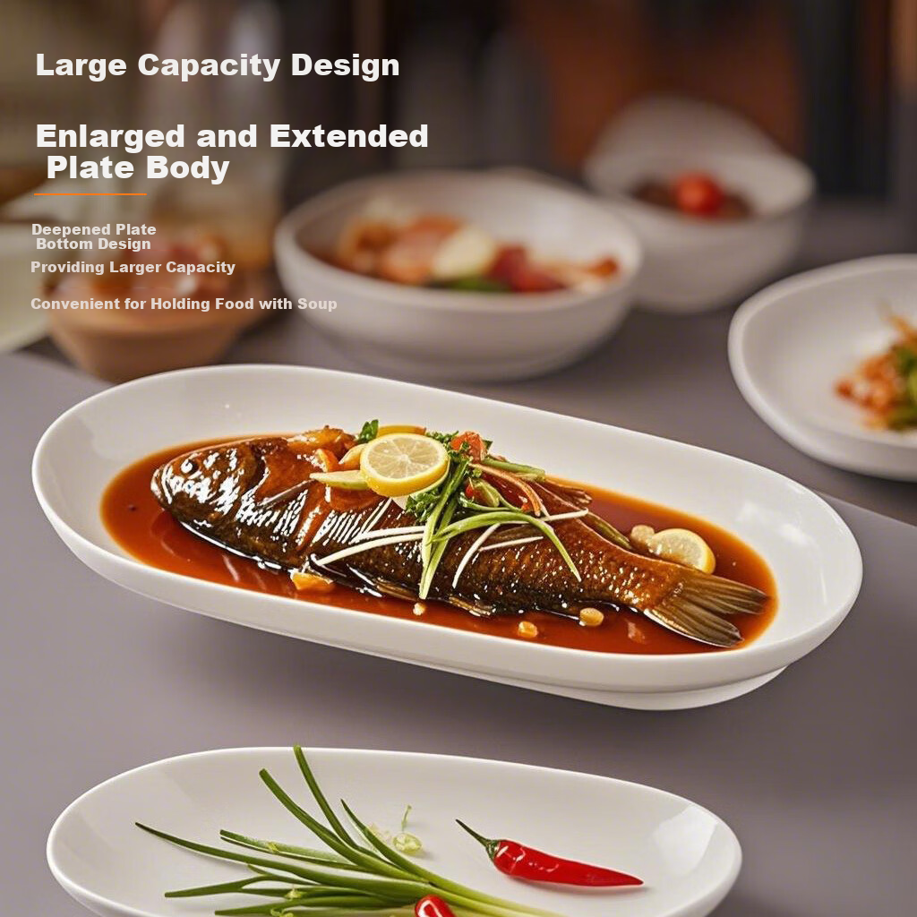 Huaqingge Ceramic Fish Plate, High-Quality White Porcelain Western-Style Dish, 12-Inch Large Deep Pure White Steaming Fish Plate