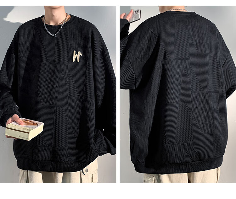 TUCANO Men's Casual Long Sleeve Sweatshirt Loose Fit Waffle Knit Pullover Black 4XL 7