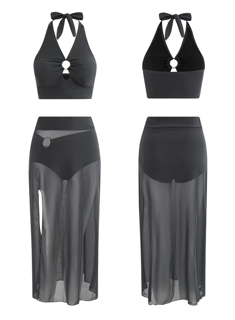 DK Women's New High-End Sexy Two-Piece Long Skirt High-Waisted Bikini Hot Spring Resort Three-Piece Swimsuit Set 12