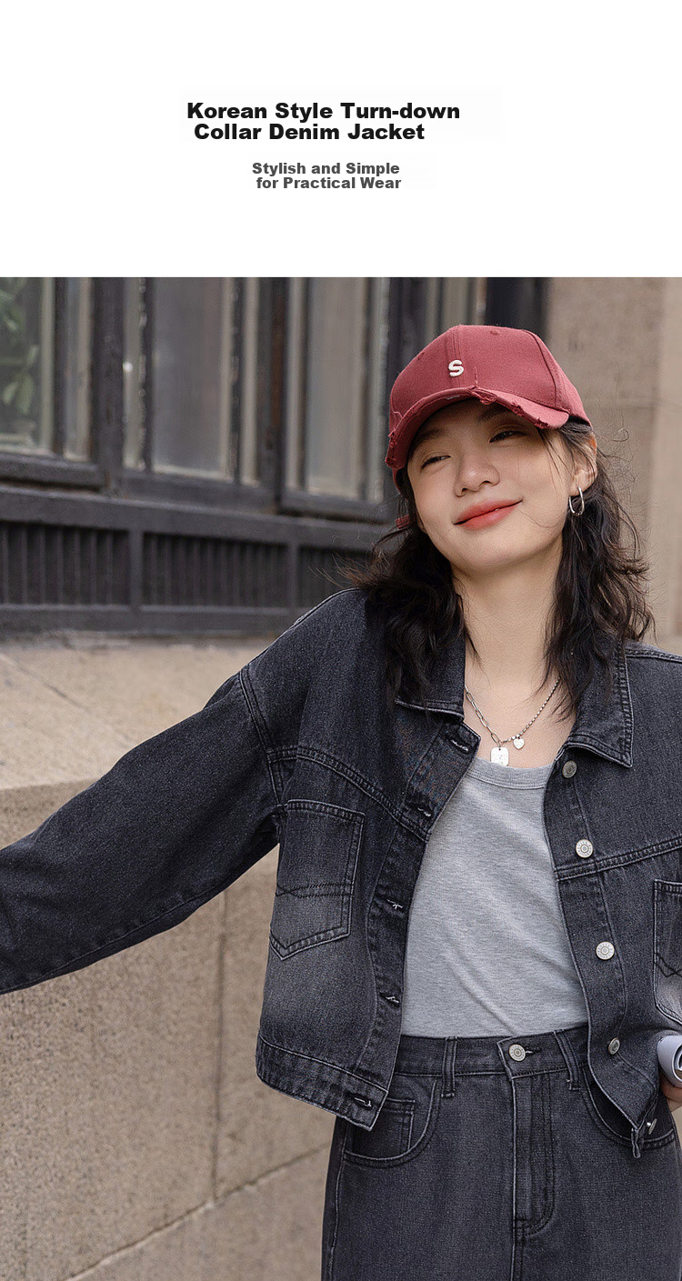 Dme [Relaxed Impression] Spring Korean Style Fashionable Split Washed Lapel Loose Slimming Short Women's Denim Jacket 2