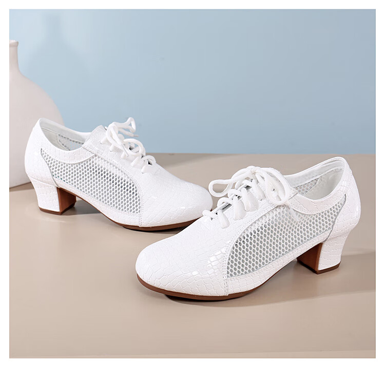 Teslita Mesh Breathable Summer Women's Genuine Leather Latin Dance Square Dance Mid Heel Versatile Casual Outdoor Non-Slip Dance Shoes 37