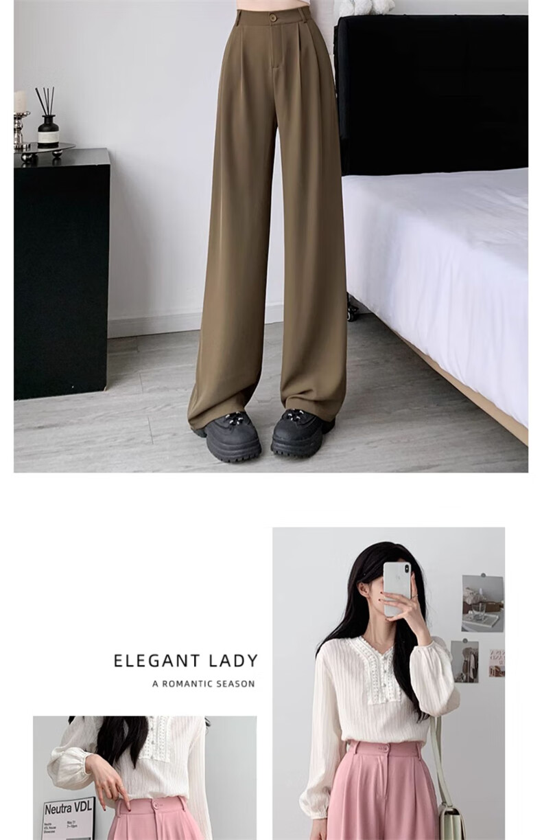 Langsha Women's Suit Pants 2026 New High-Waist Straight-Leg Slim Fit Lightweight Wide-Leg Trousers for Office Commuting 24
