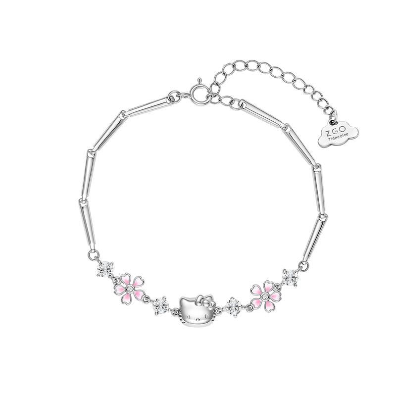 Chao Se Hui Sanrio Hello Kitty Sterling Silver Bracelet for Women Birthday Gift Luxury Elegant Bracelet Girlfriend 6029