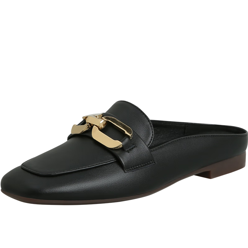 ZHR Zese Women's Square Toe Commuter Slippers One-Step French Mule Half Slippers AH235 Black Size 37