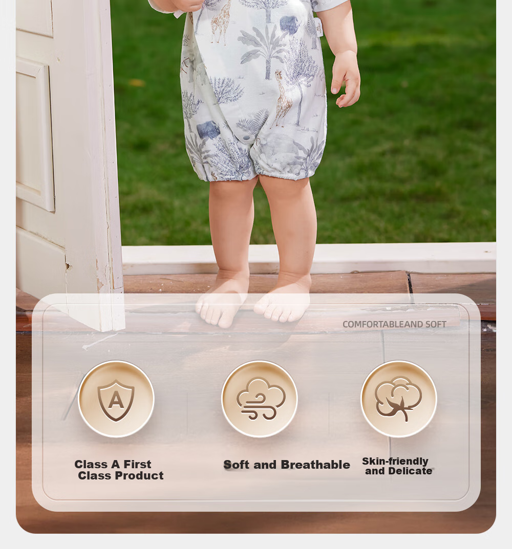 YEEHOO Baby Clothes Summer Bamboo Fiber Breathable Short-Sleeve Romper Bodysuit for Boys And Girls 2