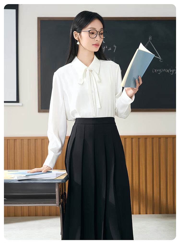Miss Bird Blue Shirt Women's Petite Bow Tie Blouse Professional College Student Interview Formal Commuter Top 16
