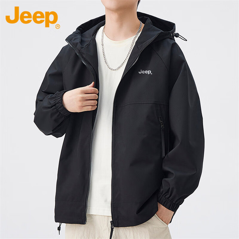 Мужская уличная куртка JEEPJEEP, осень-зима, свободная, с капюшоном, повседневная, черная, размер L