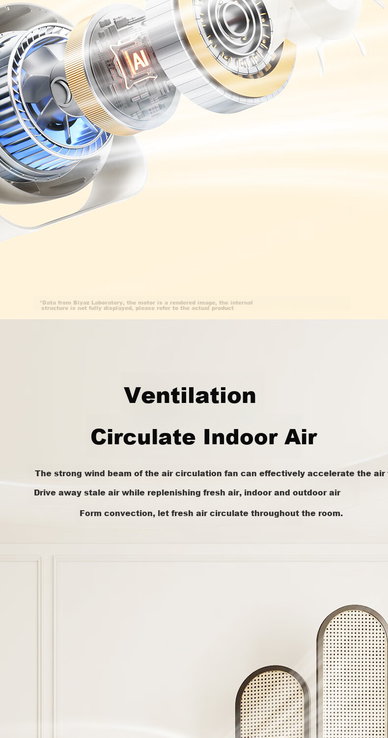 BIAZE Desktop Circulating Fan, Wall-Mounted No-Drilling Quiet Circulating Cooling Fan, Adjustable Smart Digital Display, Creative Electric Fan for Office, Dormitory, Kitchen FS25 Deep Space Gray 8