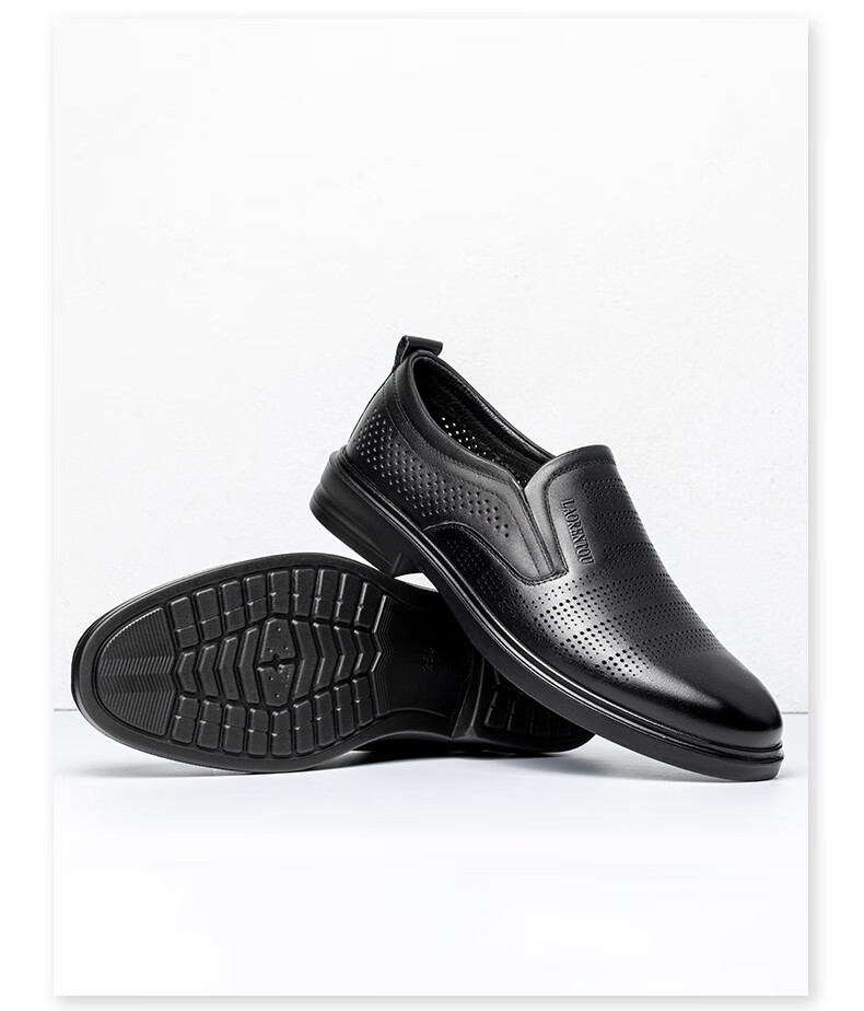 LAORENTOU Men's Summer New Genuine Leather Hollow Casual Shoes Comfortable Breathable Non-slip Perforated Shoes LL170 Black Size 39 6