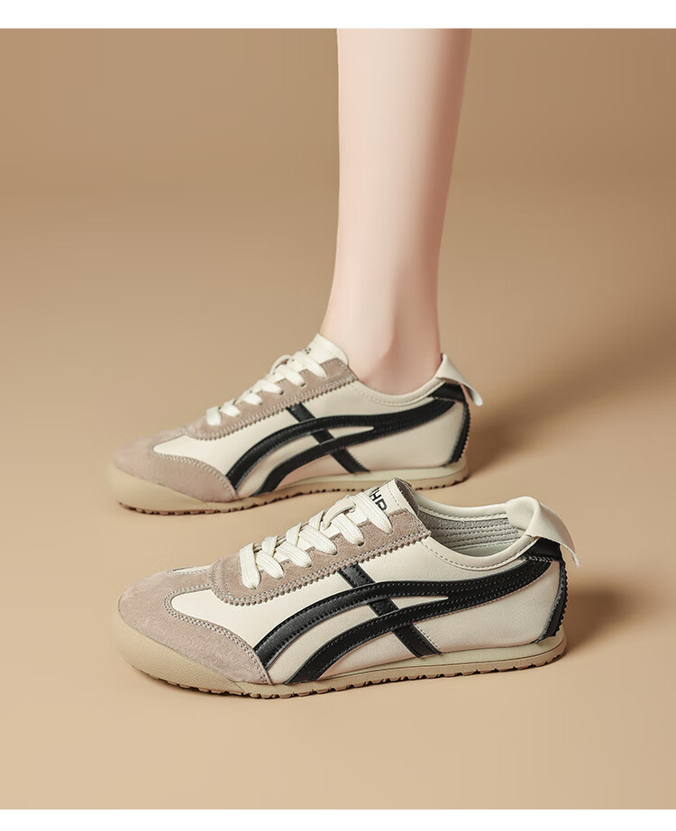 ZHR Dexun Women's Shoes, 2026 New Style White Sneakers for Women, Lightweight Flat-Bottomed Sports Shoes, BT102PP, Beige And Black, Size 35 12
