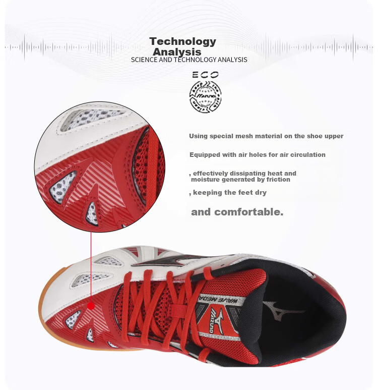 Mizuno Table Tennis Shoes for Men And Women, WAVE 5 Professional Non-Slip Shock-Absorbing Sports Shoes, 151509 White And Red, Size 36 6