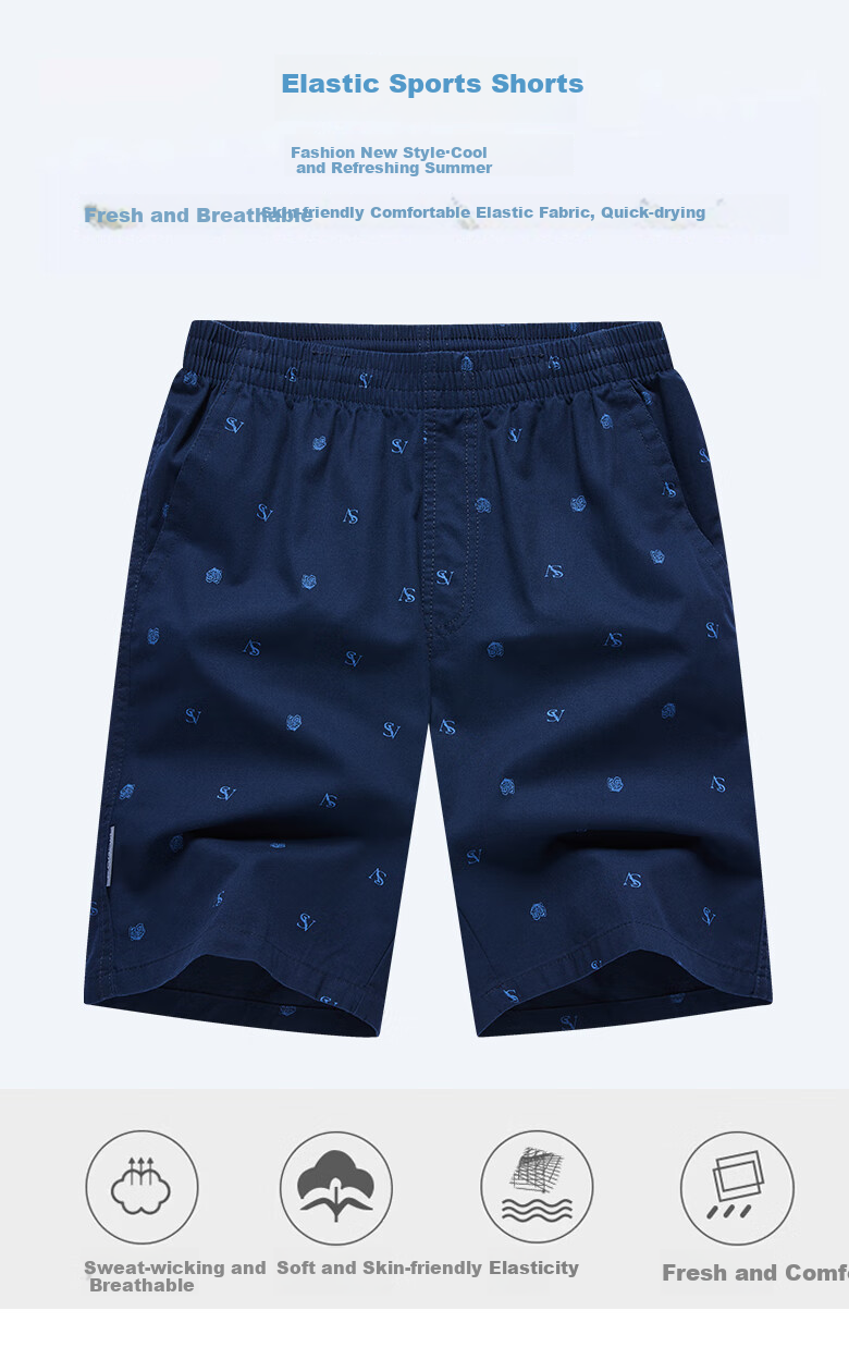 TUCANO Men's Shorts, Summer Casual Breathable Five-Point Pants, Outdoor Cool Elastic Sports Pants, Light Blue, 4XL 2