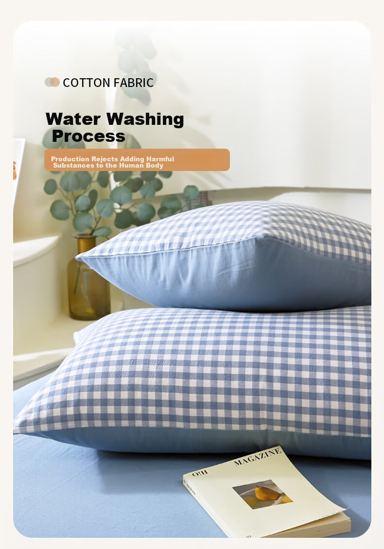 Hodo Class A Pure Cotton Pillowcase Set of Two, All-Cotton Woven Pillow Cover, Thickened Inner Liner, 48x74cm, Blue Plaid 9