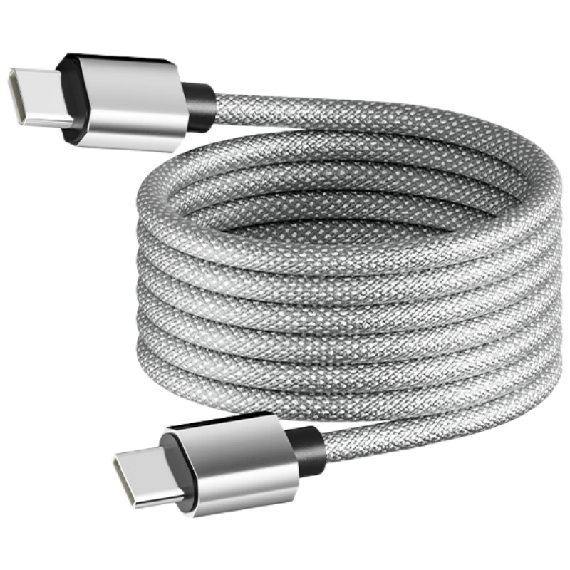 Beimo Magnetic Data Cable, Dual-Head Type-C Charging Cord, 100W Fast Charging, Supports Car Use, Suitable for IPhone 18 Pro Max/17 Pro, IPad, Huawei, Silver, 1 Meter