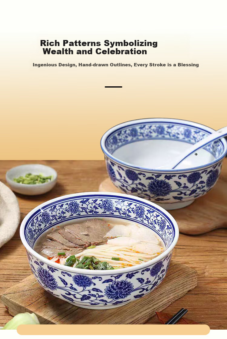 Chuanqi Blue And White Porcelain Noodle Bowl, 7-Inch Underglaze Ceramic Soup Bowl, Wide-Mouth Large Bowl for Ramen And Noodles, Tableware 2
