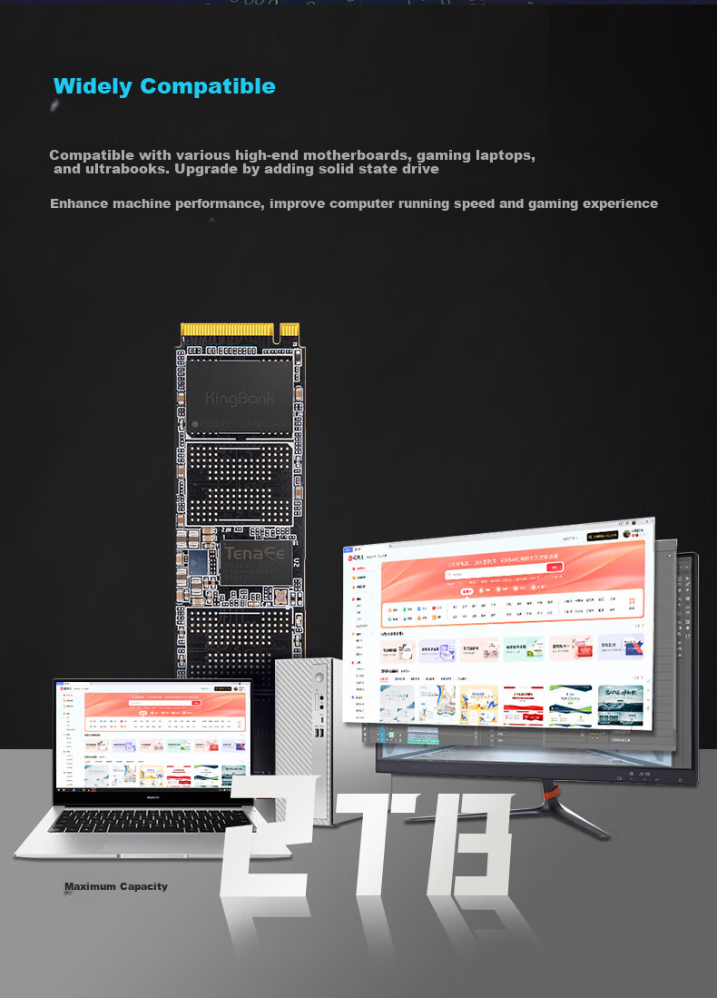 KINGBANK 1TB SSD Solid State Drive, M.2 Interface (NVMe PCIe 4.0x4), Read Speed 7400MB/s, KP260 PLUS Series, Changjiang Wafer 6