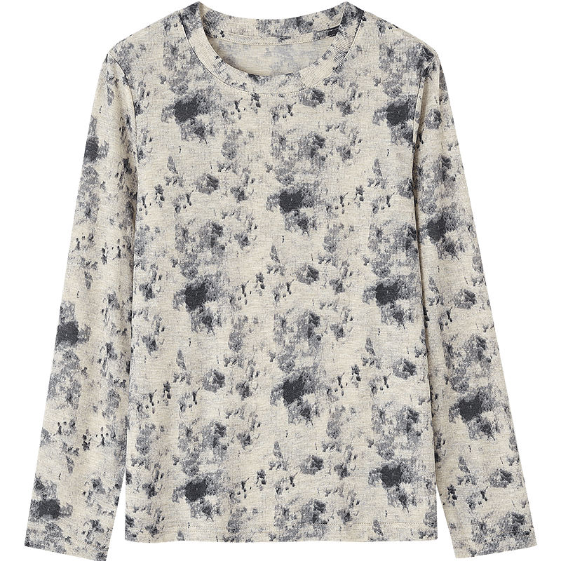 Dme Artistic Ombre Autumn Vintage Round Neck Colorblock Slightly Stretchy Slimming Petite Women's T-Shirt