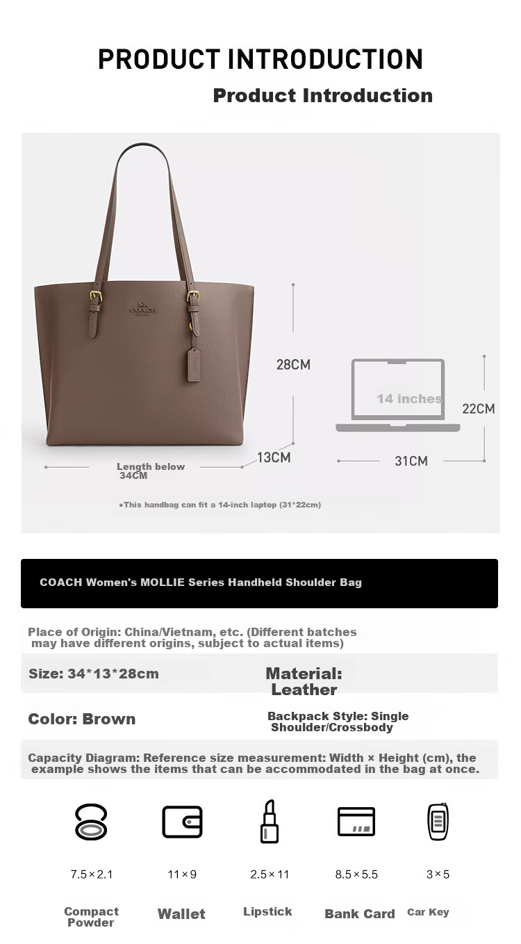COACH [Brand Direct Supply], Women's MOLLIE Large Shoulder Tote Bag, White CV968, New Year Gift 5