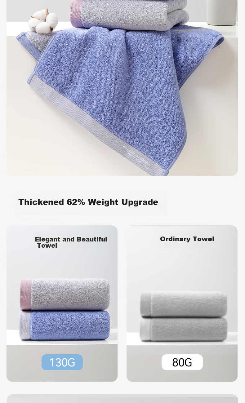 Grace Five-Star Hotel Towels, 130G*2 Pieces, Class A Xinjiang Cotton, 100% Pure Cotton, Face Washing And Bath Towels, Recommended for Couples 4