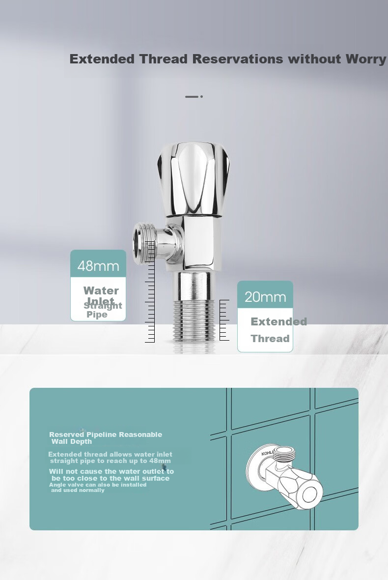 KOHLER Angle Valve Faucet, Hot And Cold Water Valve Switch, Toilet 4-Point Angle Valve, Brass Alloy K-25461T (Two Pieces) 2