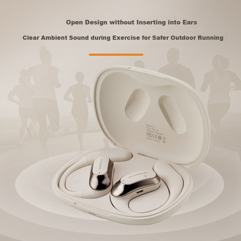 DOUBLE TUNE Yun Ting Series F1 DT Bone Conduction Open-Ear Wireless Earphones, Compatible with Apple, Huawei, Xiaomi, Silk White