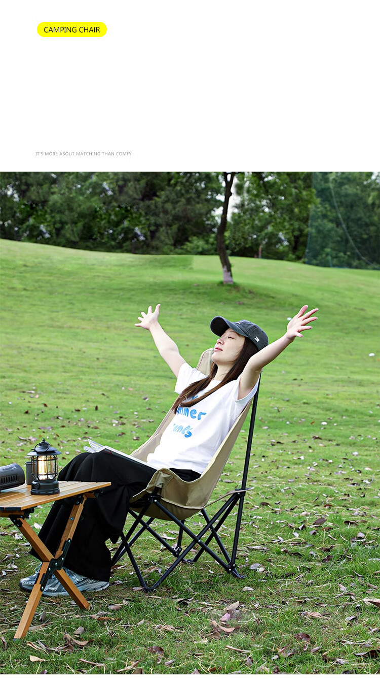 Xingkai Outdoor Folding Chair Camping Chair Moon Chair Beach Fishing Chair Picnic Chair HW023 High Back Khaki 6