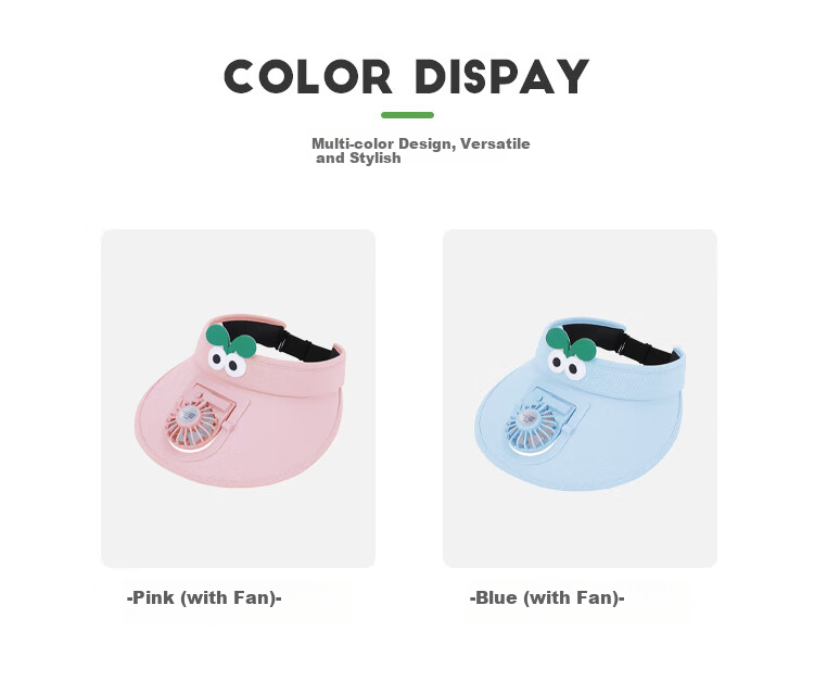 GLO-STORY Children's Hat Summer Boys And Girls Outdoor Wide Brim Sun Protection Visor Hat Cartoon Cute with Fan Sunshade Hat 9
