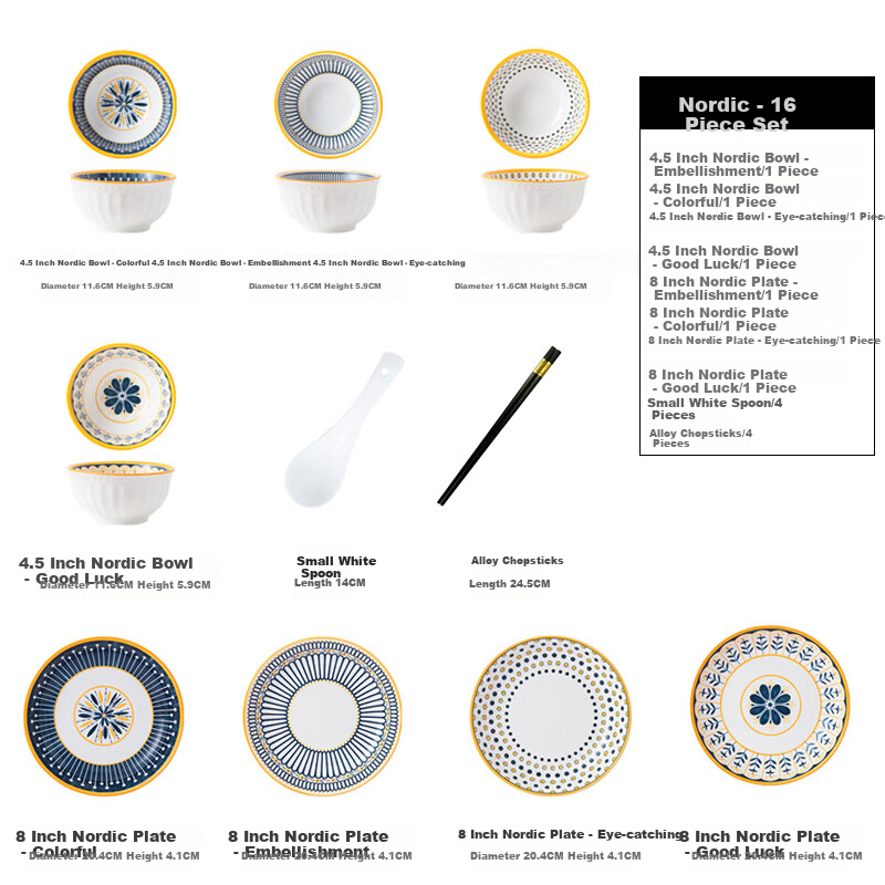 Набор посуды CERAMICS Nordic Style, японский стиль, 16 предметов, керамика, для дома, для новоселья, золотистый