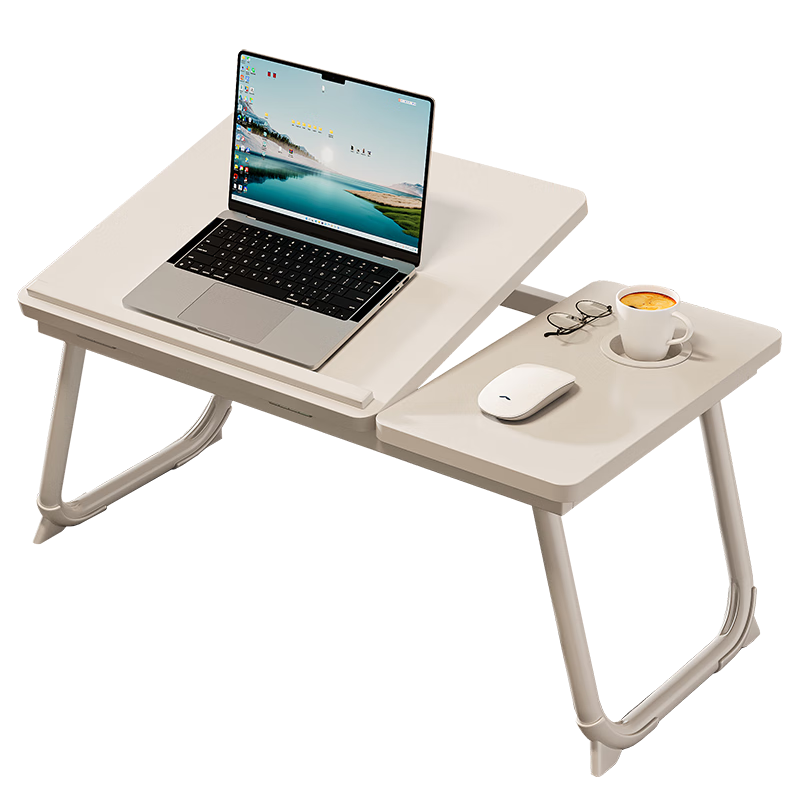 Huiersi Adjustable Laptop Bed Table with 5-Level Folding Desk, Side Flip, Dormitory Study Reading Small Tableboard A55 [Pearl White]