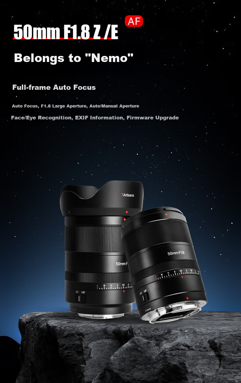 Qigongjiang Sony Prime Lens, E-Mount, Black, AF50mmF1.8 (Auto Focus), Full-Frame Auto Focus Lens, Suitable for A7m4 ZV-E10 II, A7c2 1