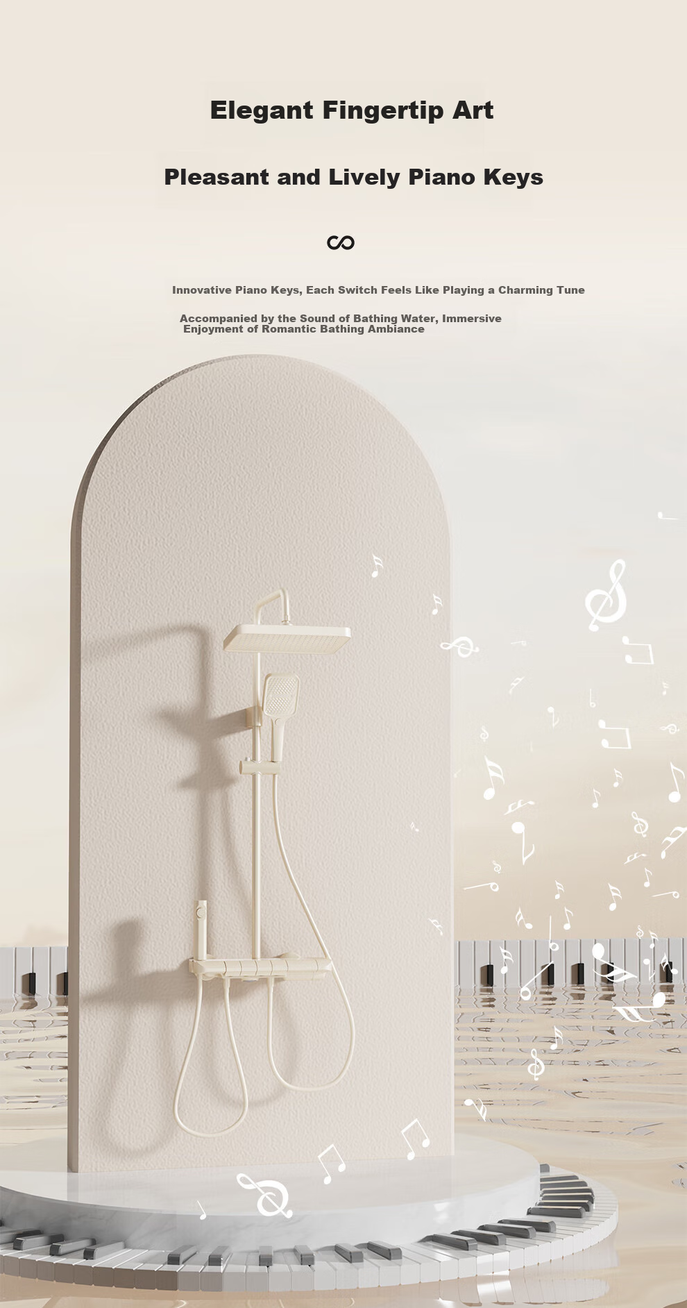 MICOE Shower Set, Cream White, Four-Function Pressurized Bathroom Shower, Piano Key Temperature Control Shower Head, Complete Set M5 5
