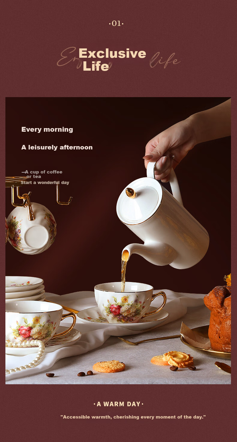 Mongdio Coffee Cup Set, Guose Tianxiang Coffee Cups, Light Luxury High-End Wedding Housewarming Gift Box Set 3