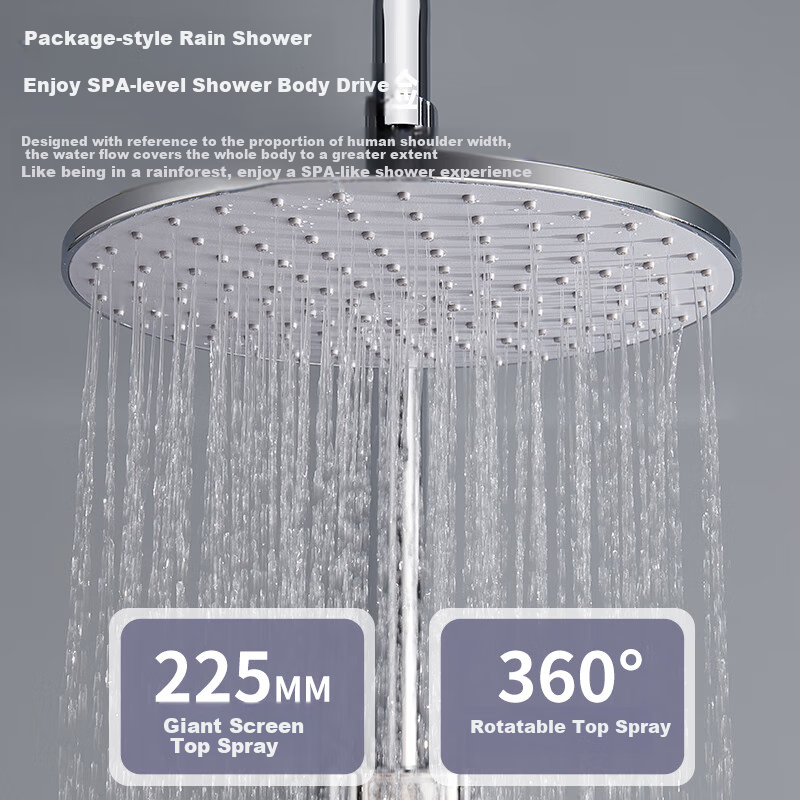 BSITN Shower Set with Integrated Copper Mixing Valve, Bathroom Shower System with Pressure-Increasing Shower Head, Complete Set in Bright Silver B1047