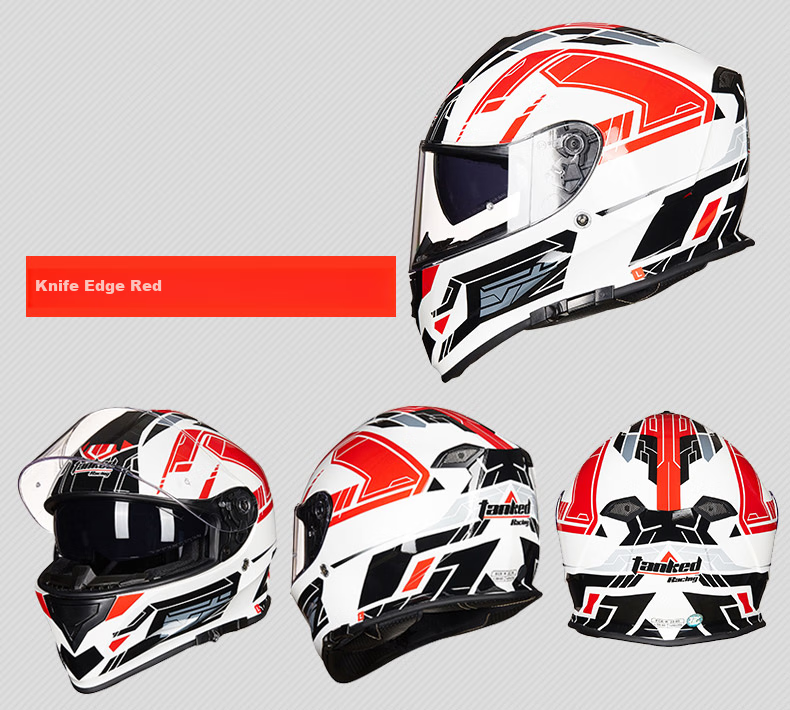 Tanked Racing T127 Motorcycle Full-Face Helmet, All-Season Double Visor Anti-Fog Electric Bike Safety Helmet for Men, Baihu XL 11