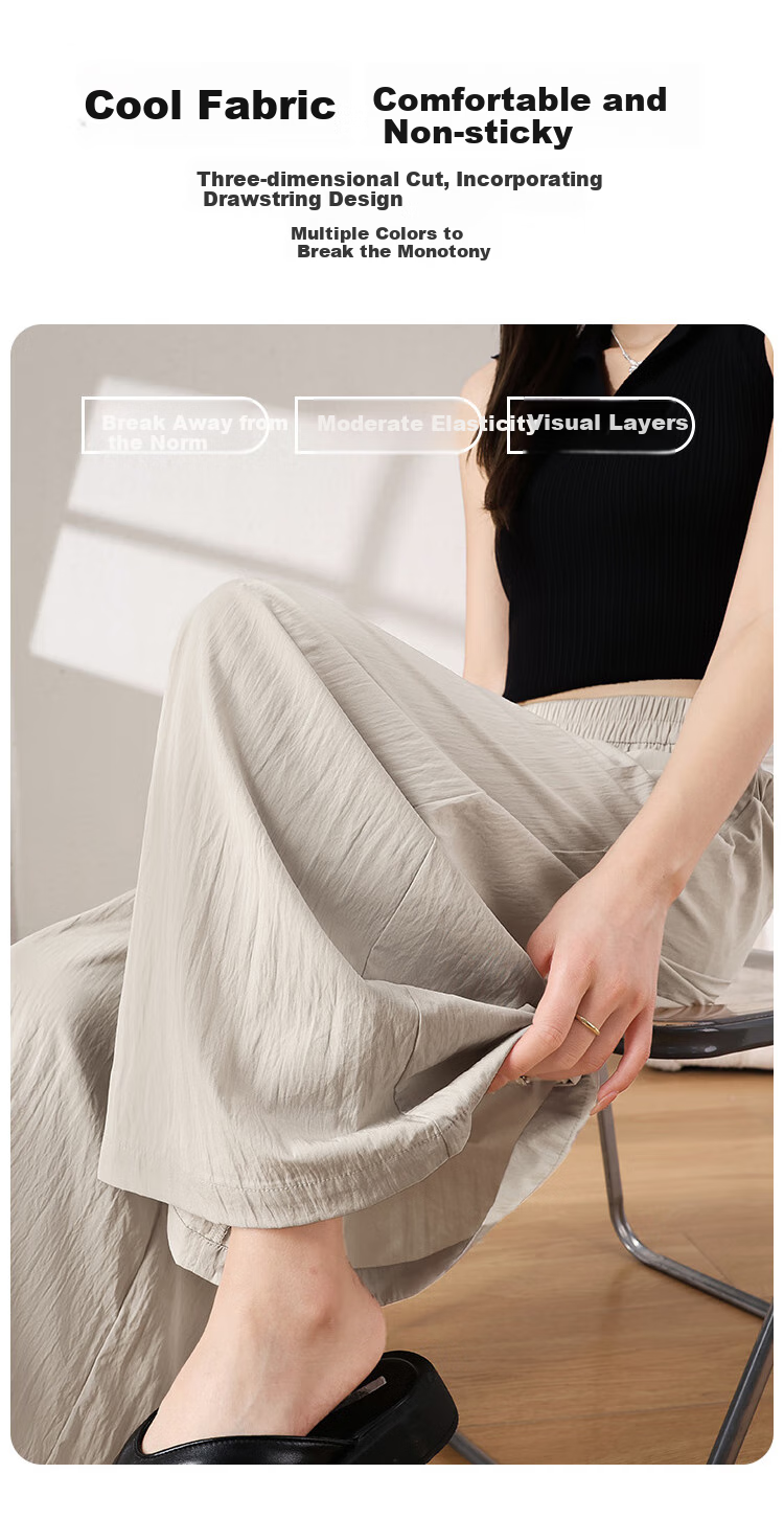 XUEXIMAN Women's Lightweight High-Waisted Straight-Leg Casual Quick-Dry Wide-Leg Pants with Skirt, Summer 2026 New Style, Ice Silk Fabric 16