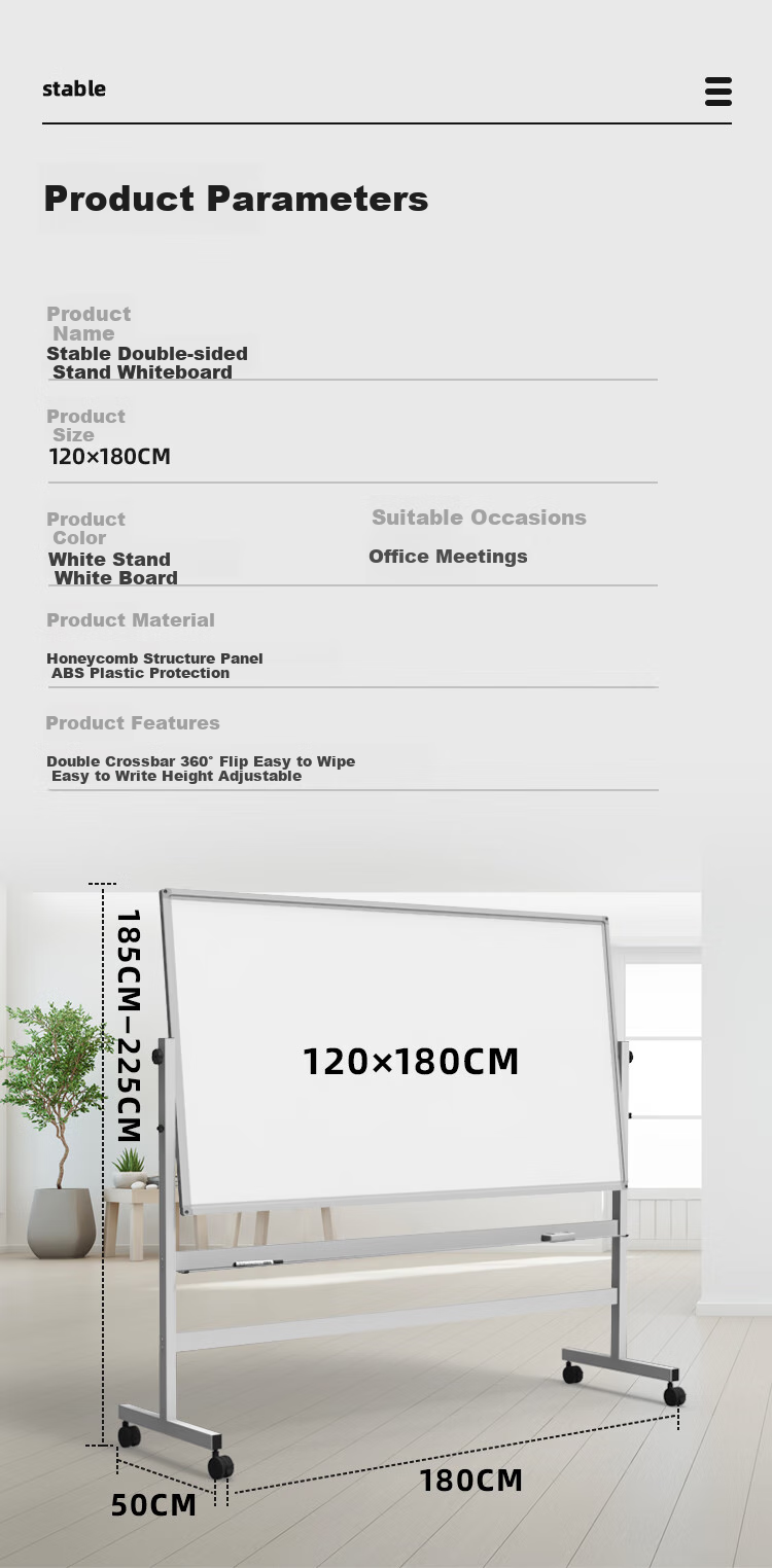 Bibiniu 120*180cm Whiteboard Writing Board with Stand, Double-Sided Writing Blackboard, Mobile, Height Adjustable, Flip-Top, for Office Meetings, Home Use, Teaching And Training BBNV-D120180 4