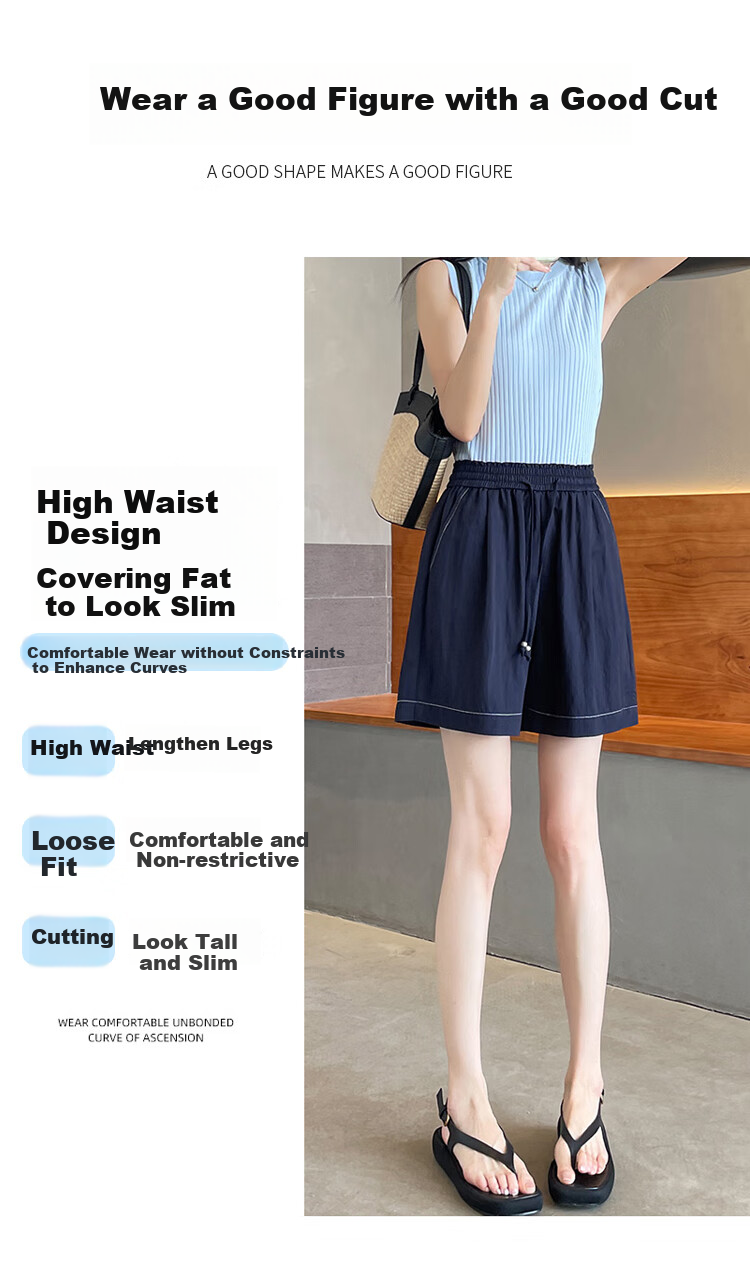 Ziyouxi Ice Silk Denim-Like Shorts for Women, 2026 Summer Thin High-Waist Loose A-Line Five-Point Pants Wide-Leg Mid-Length Shorts 6