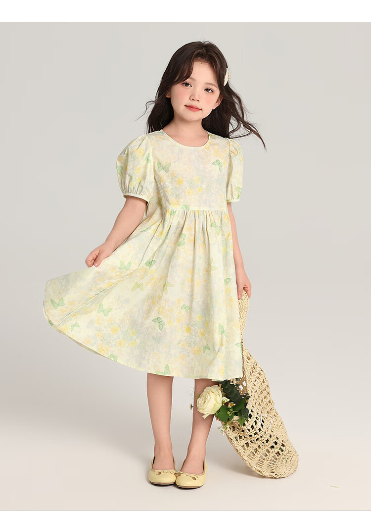 Budinghalu Girls' Pure Cotton Cute Dress, Summer New Style for Older Children, Butterfly Floral Print Dress, Versatile Princess Dress for Kids 15